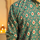 The Traditional Green Kantha Work Geometric Print Long Kurta