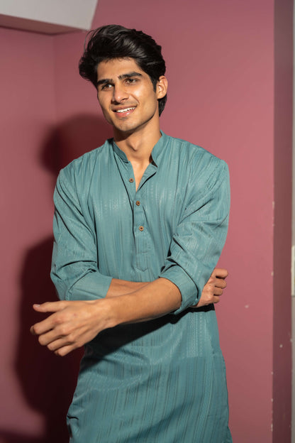 The Emerald Green Self Work Long Kurta