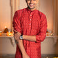 The Muslin Red Long Kurta With White Geometric Print