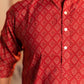 The Muslin Red Long Kurta With White Geometric Print