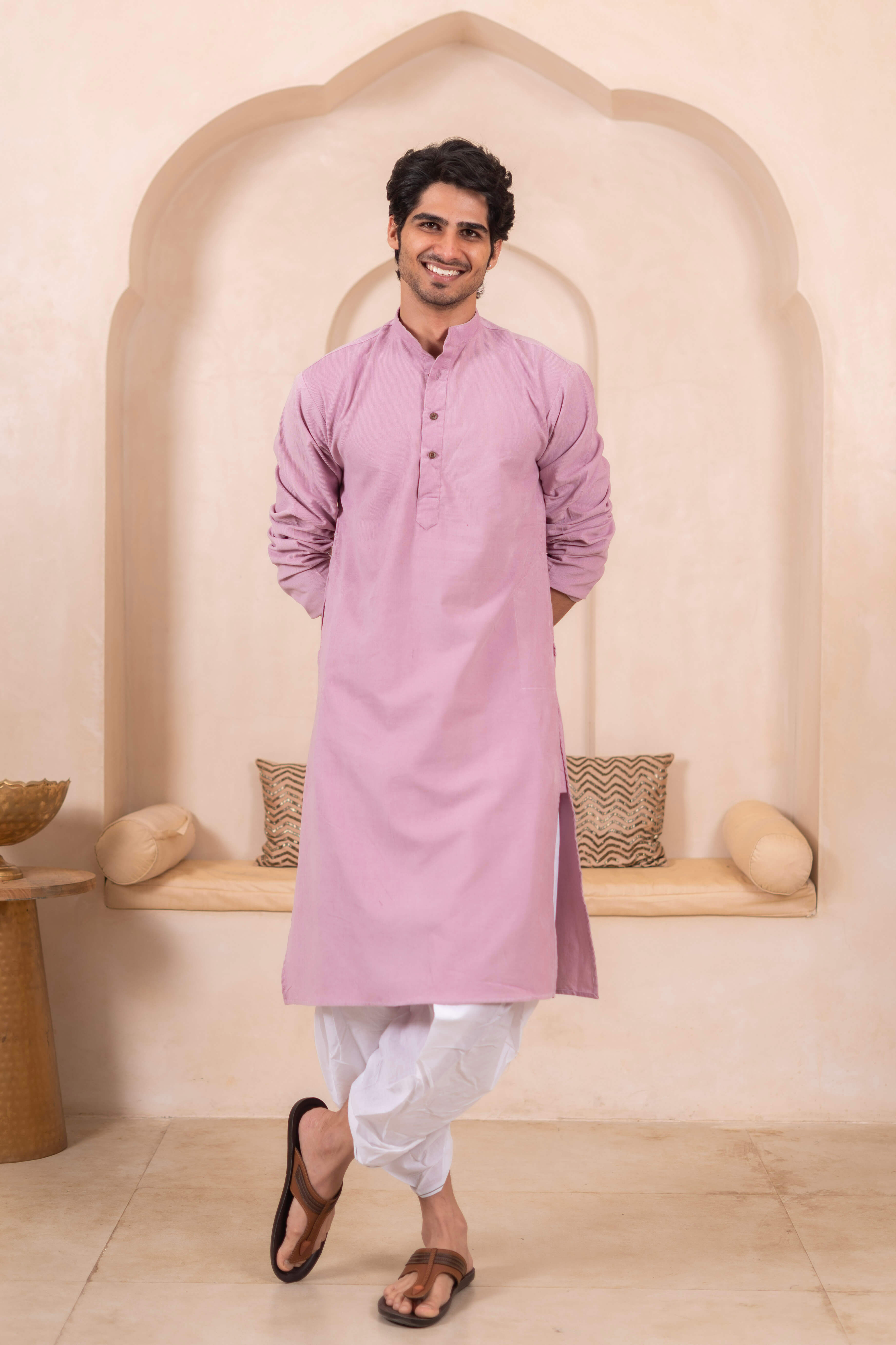 The Oyster Pink Corduroy Long Kurta