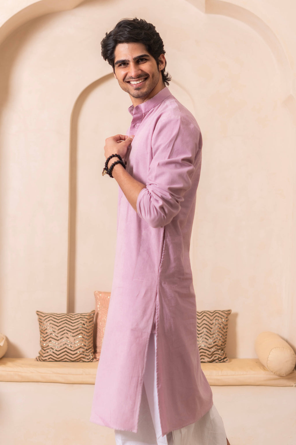 The Oyster Pink Corduroy Long Kurta