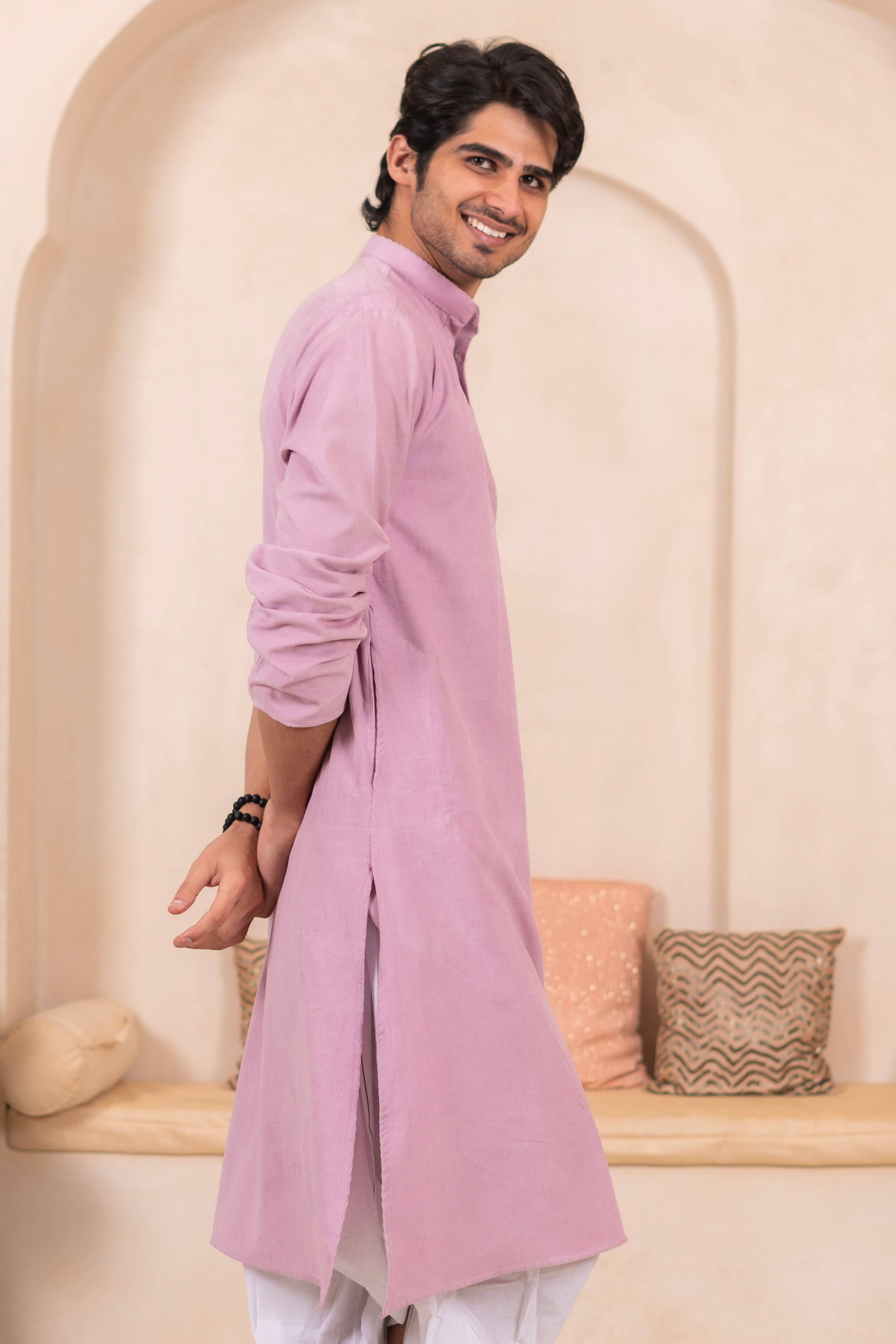 The Oyster Pink Corduroy Long Kurta