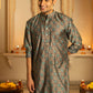 The Muslin Sea Green And Off-White Tribal Print Long Kurta