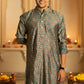 The Muslin Sea Green And Off-White Tribal Print Long Kurta
