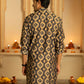 The Navy Blue And Brown Geometric Print Long Kurta