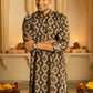 The Navy Blue And Brown Geometric Print Long Kurta