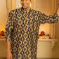 The Navy Blue And Brown Geometric Print Long Kurta