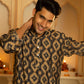 The Navy Blue And Brown Geometric Print Long Kurta