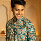 The Dark Green All-Over Floral Foil Print Long Kurta