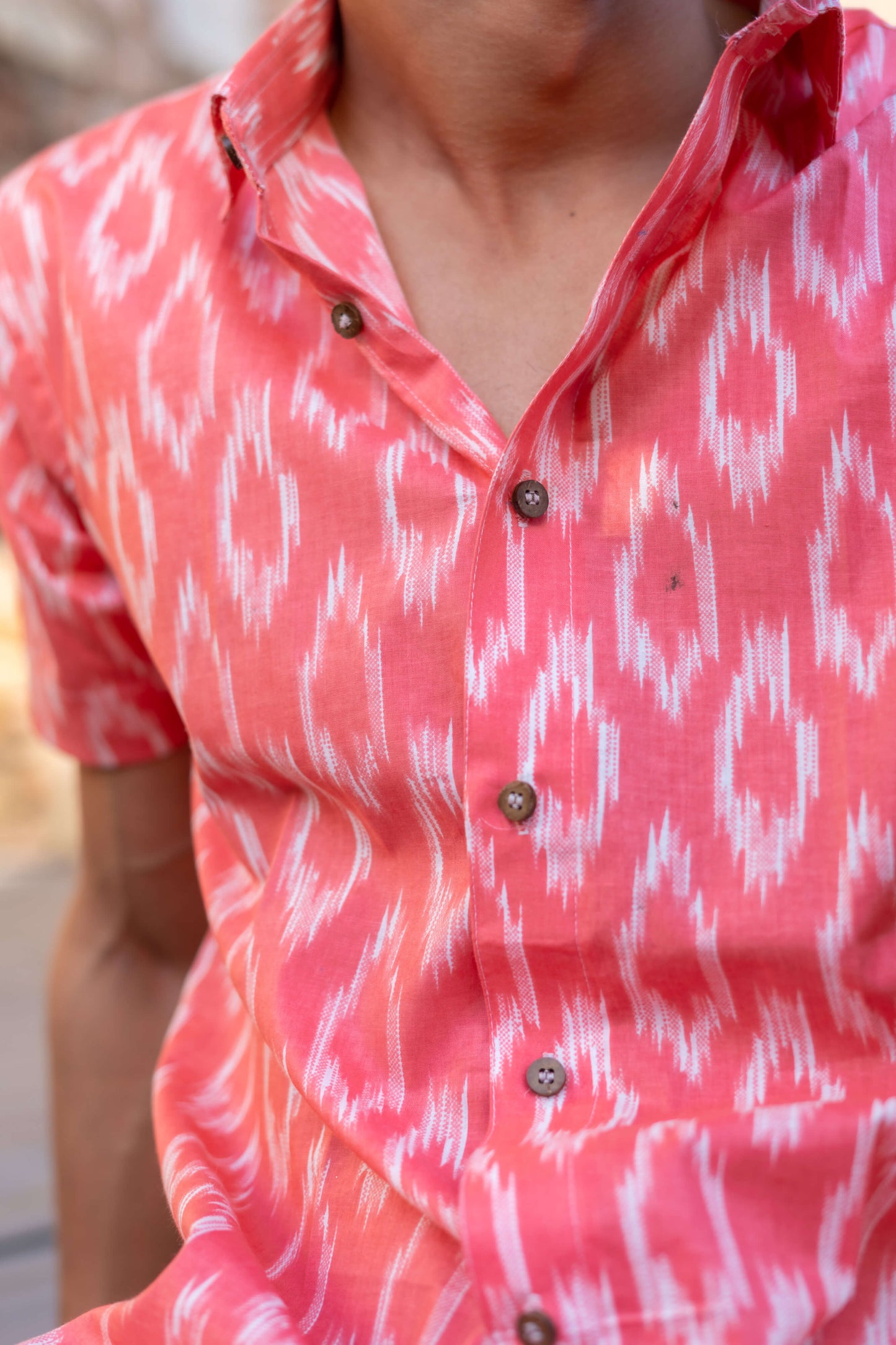The Pink Half Sleeves Shirt With Ikat Print