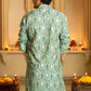 The Muslin Off-White And Teal Floral Foil Print Long Kurta