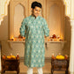 The Muslin Off-White And Teal Floral Foil Print Long Kurta
