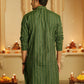 The Dark Green And Golden Self Work Long Kurta