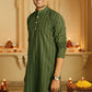 The Dark Green And Golden Self Work Long Kurta