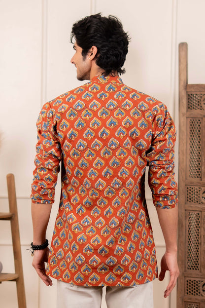 The Red Traditional Butti Print Short Kurta