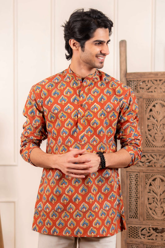 The Red Traditional Butti Print Short Kurta