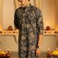 The Black Long Kurta With Brown Floral Foil Print
