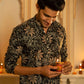The Black Long Kurta With Brown Floral Foil Print