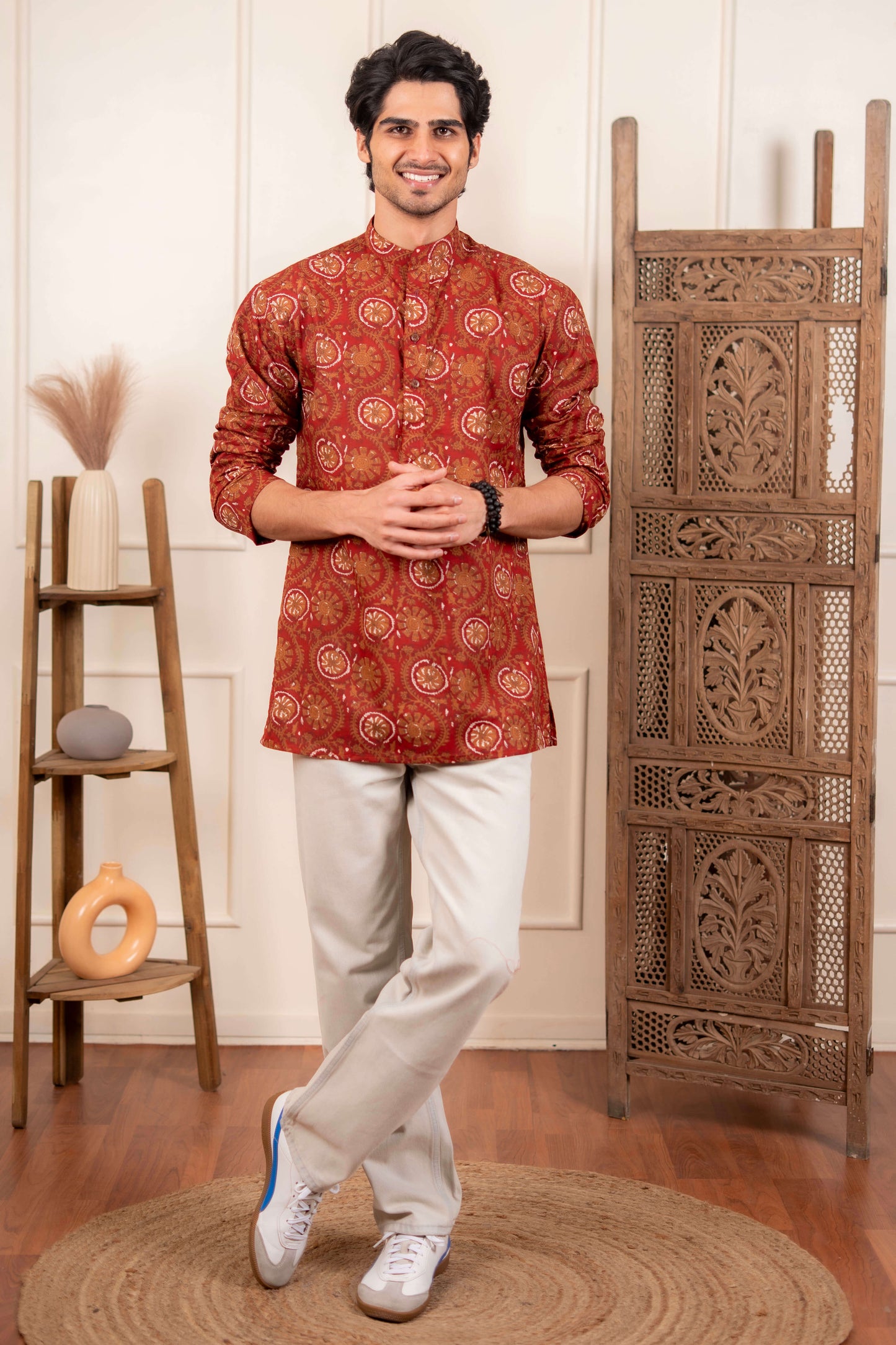 The Deep Maroon Petal Floral Short Kurta
