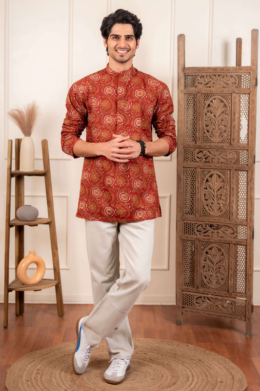 The Deep Maroon Petal Floral Short Kurta