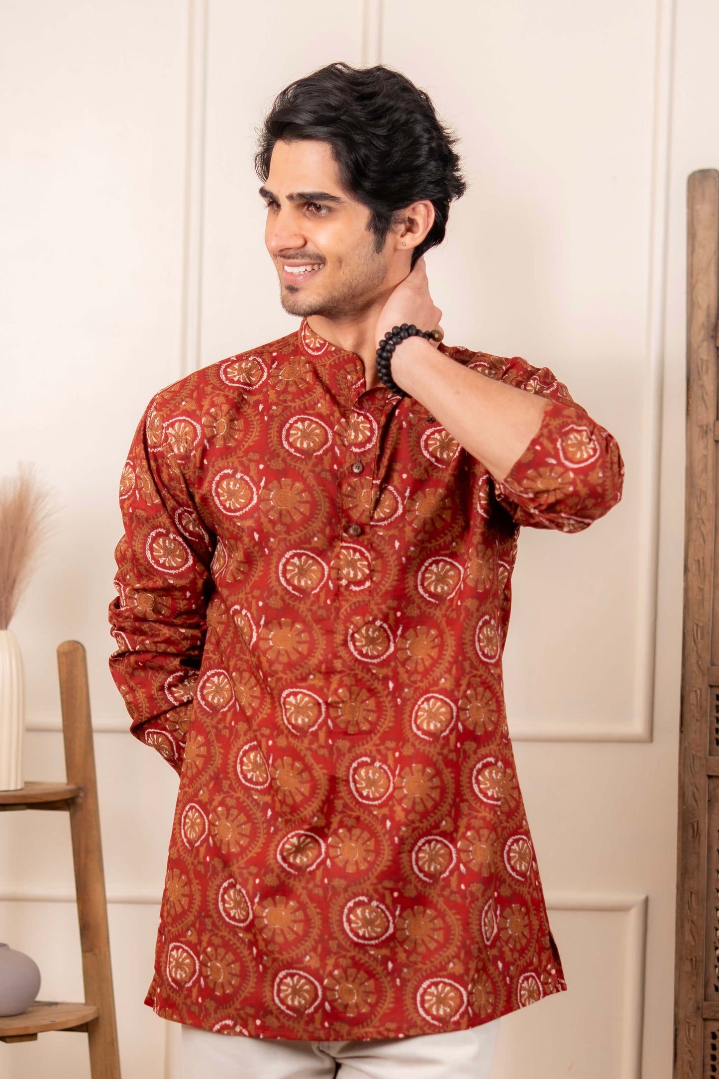 The Deep Maroon Petal Floral Short Kurta
