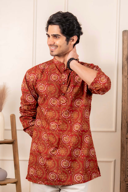The Deep Maroon Petal Floral Short Kurta