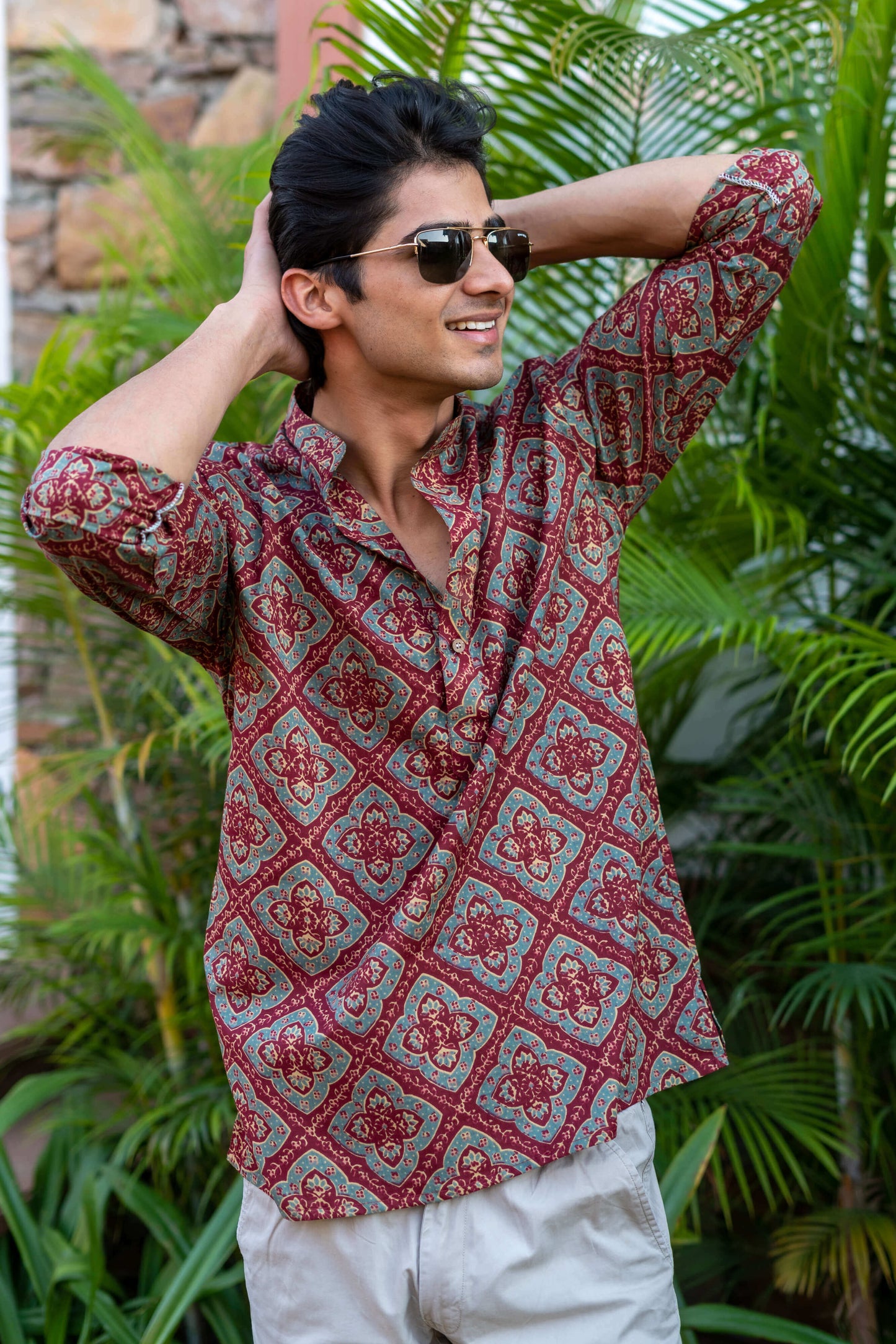 The Rusty Red Short Kurta With Ajrak Look Floral Print