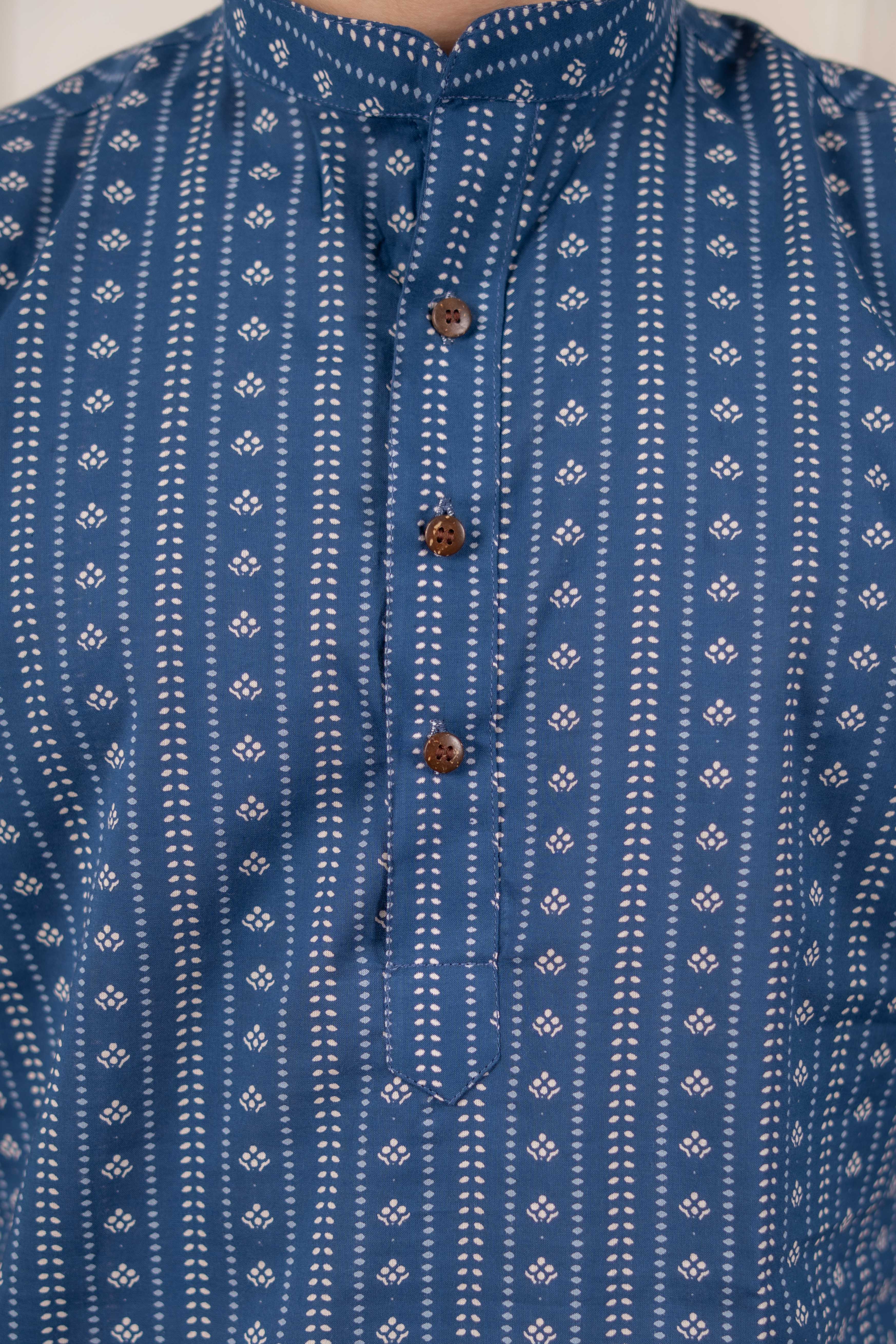 The Acquire Blue Block Print Short Kurta