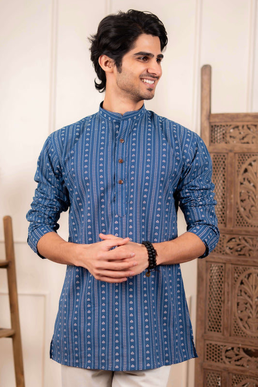 The Acquire Blue Block Print Short Kurta
