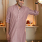 The Golden Zigzag Embroidery Work Long Kurta In Light Purple Color
