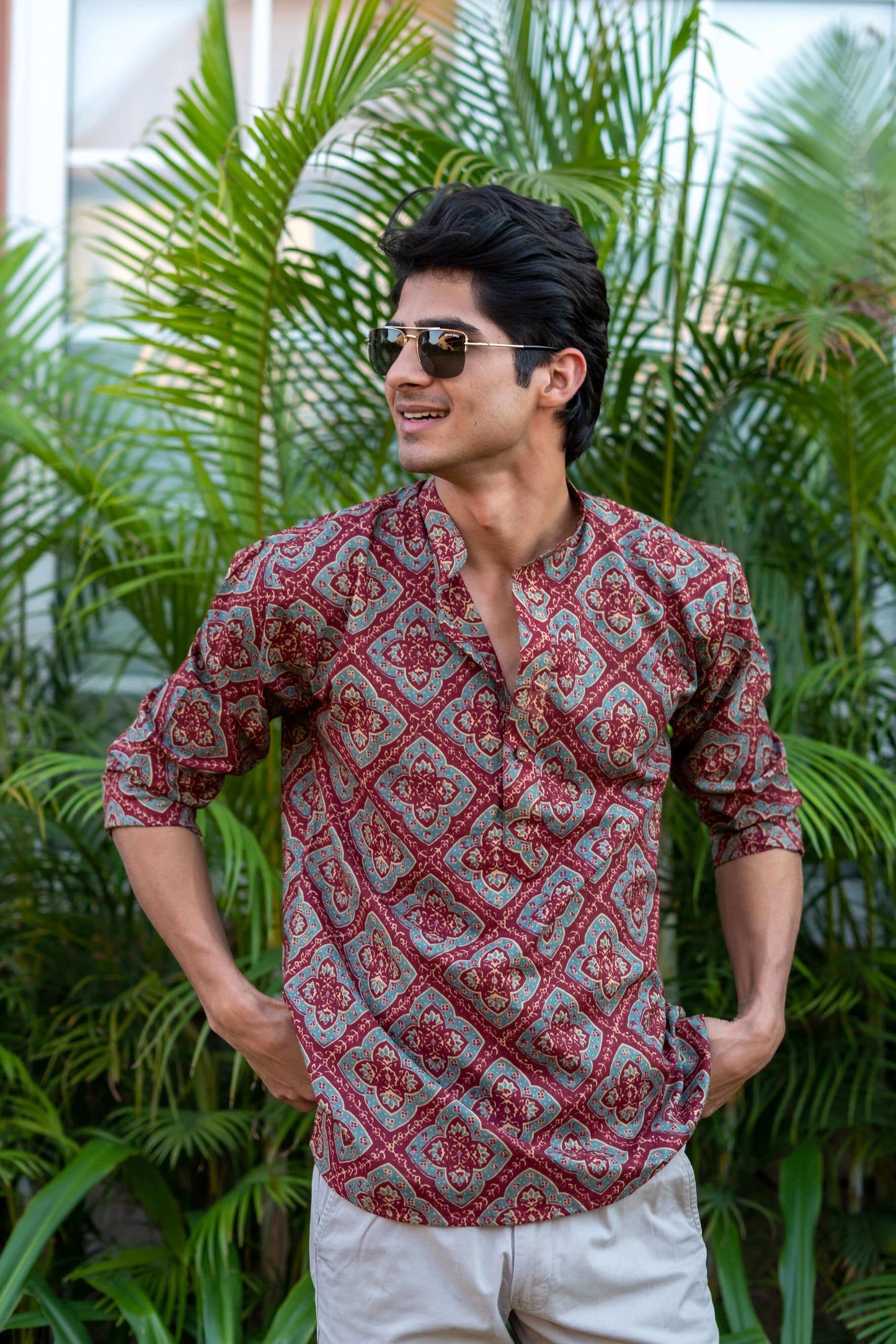 The Rusty Red Short Kurta With Ajrak Look Floral Print