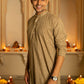 The Earthy Brown Long Kurta With Striped Tribal Foil Print