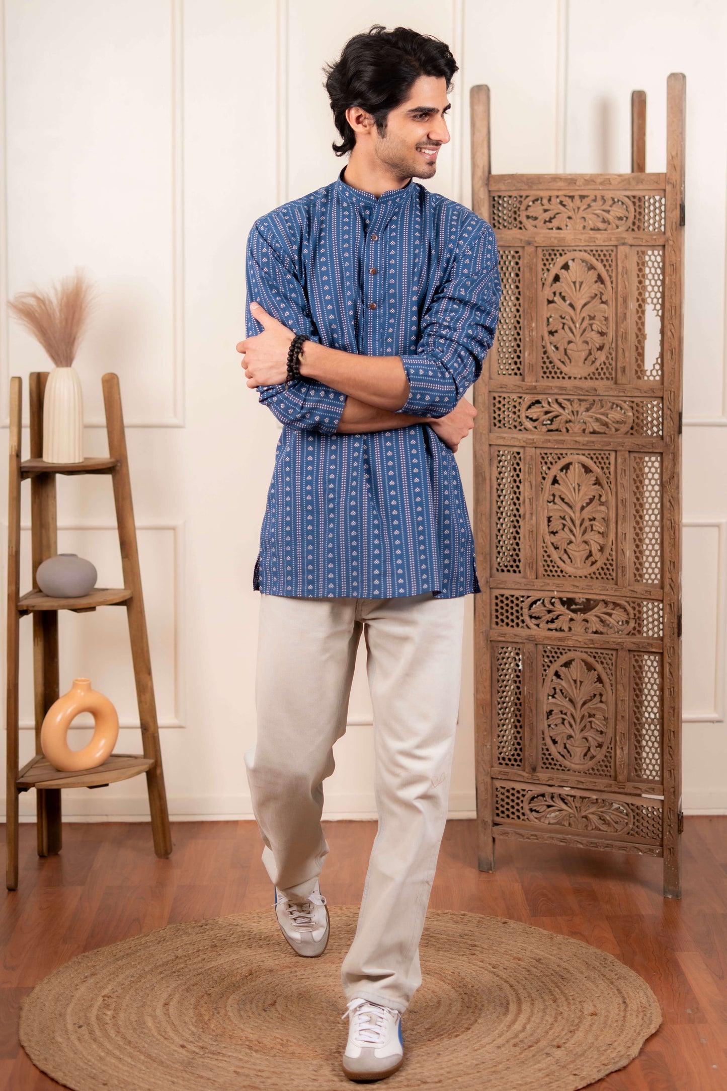 The Acquire Blue Block Print Short Kurta