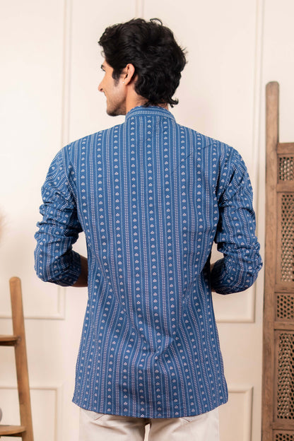 The Acquire Blue Block Print Short Kurta