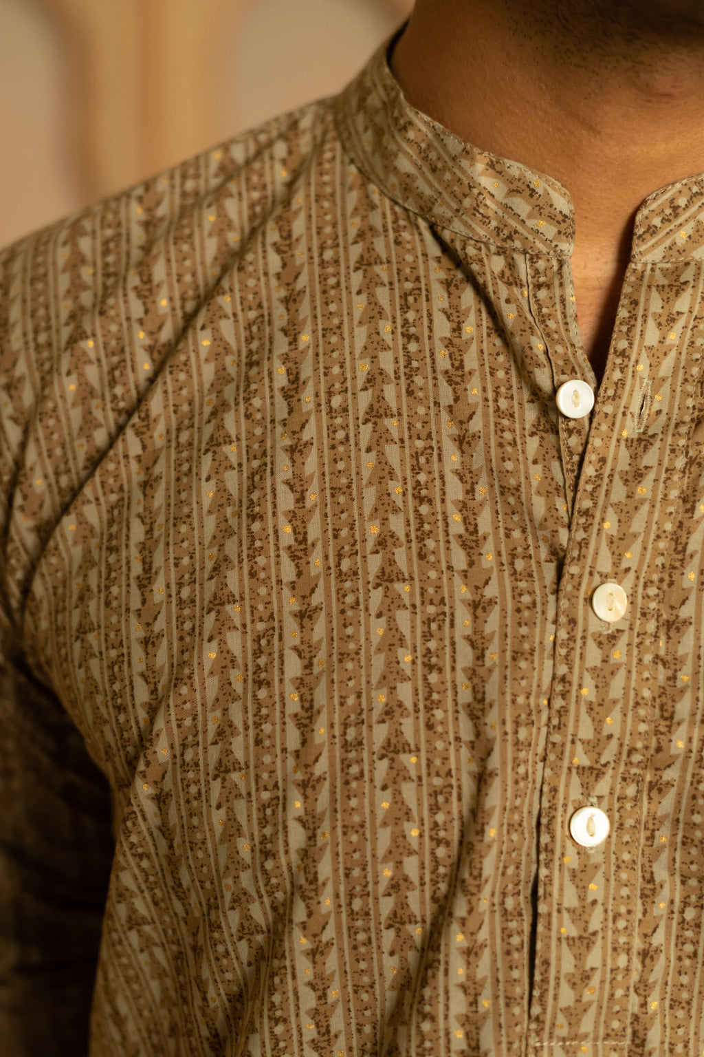 The Earthy Brown Long Kurta With Striped Tribal Foil Print