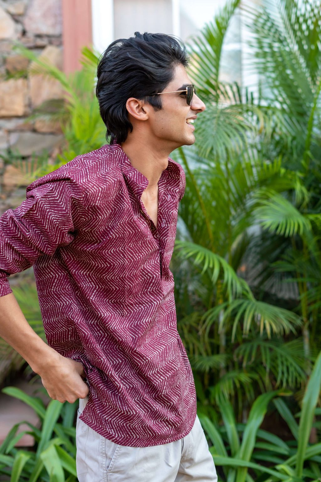 The Maroon Short Kurta With Tribal ZIg Zag Print
