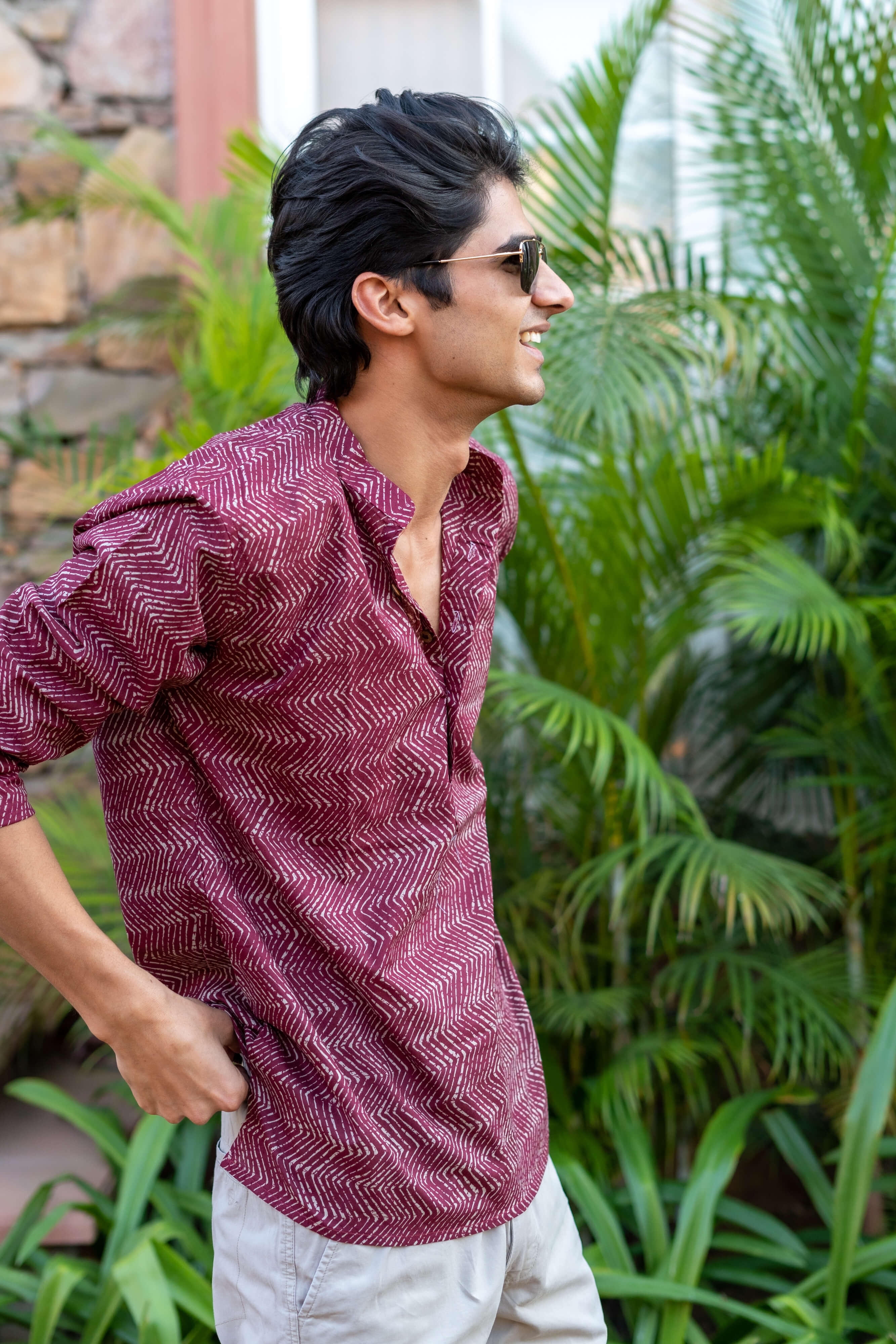 The Maroon Short Kurta With Tribal ZIg Zag Print