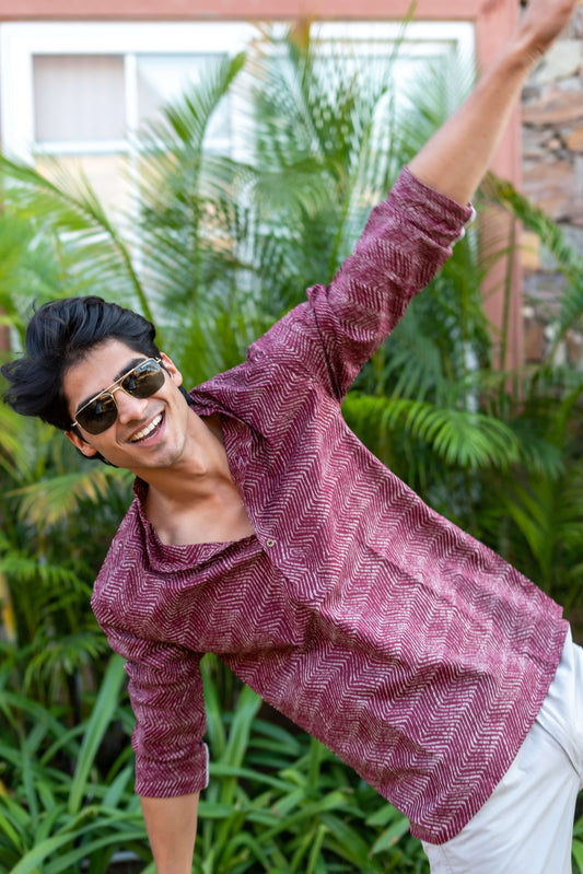 The Maroon Short Kurta With Tribal ZIg Zag Print