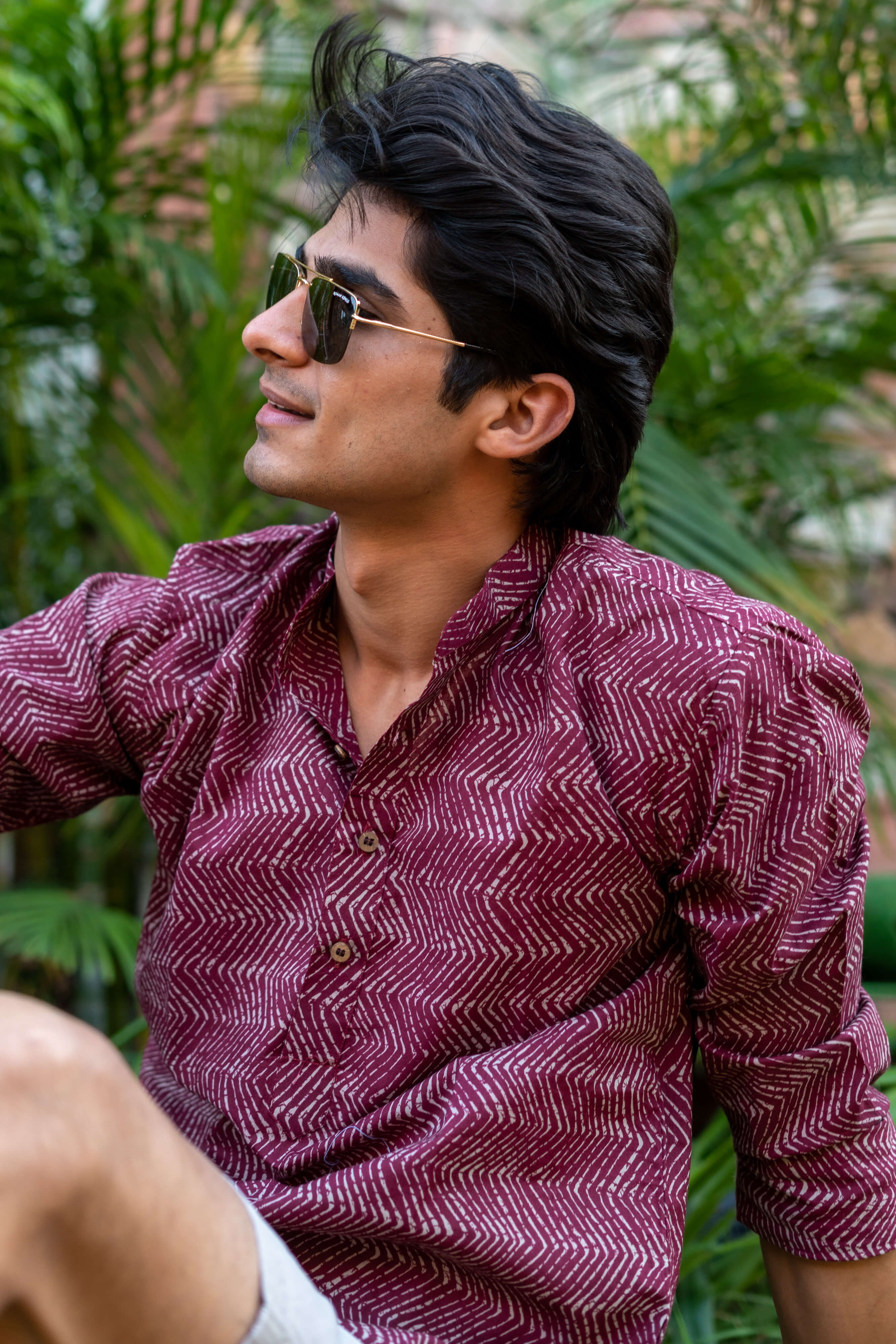 The Maroon Short Kurta With Tribal ZIg Zag Print
