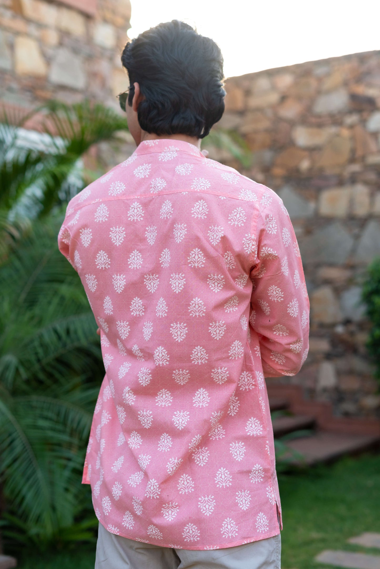 The Pink Short Kurta With Floral Geometric Print