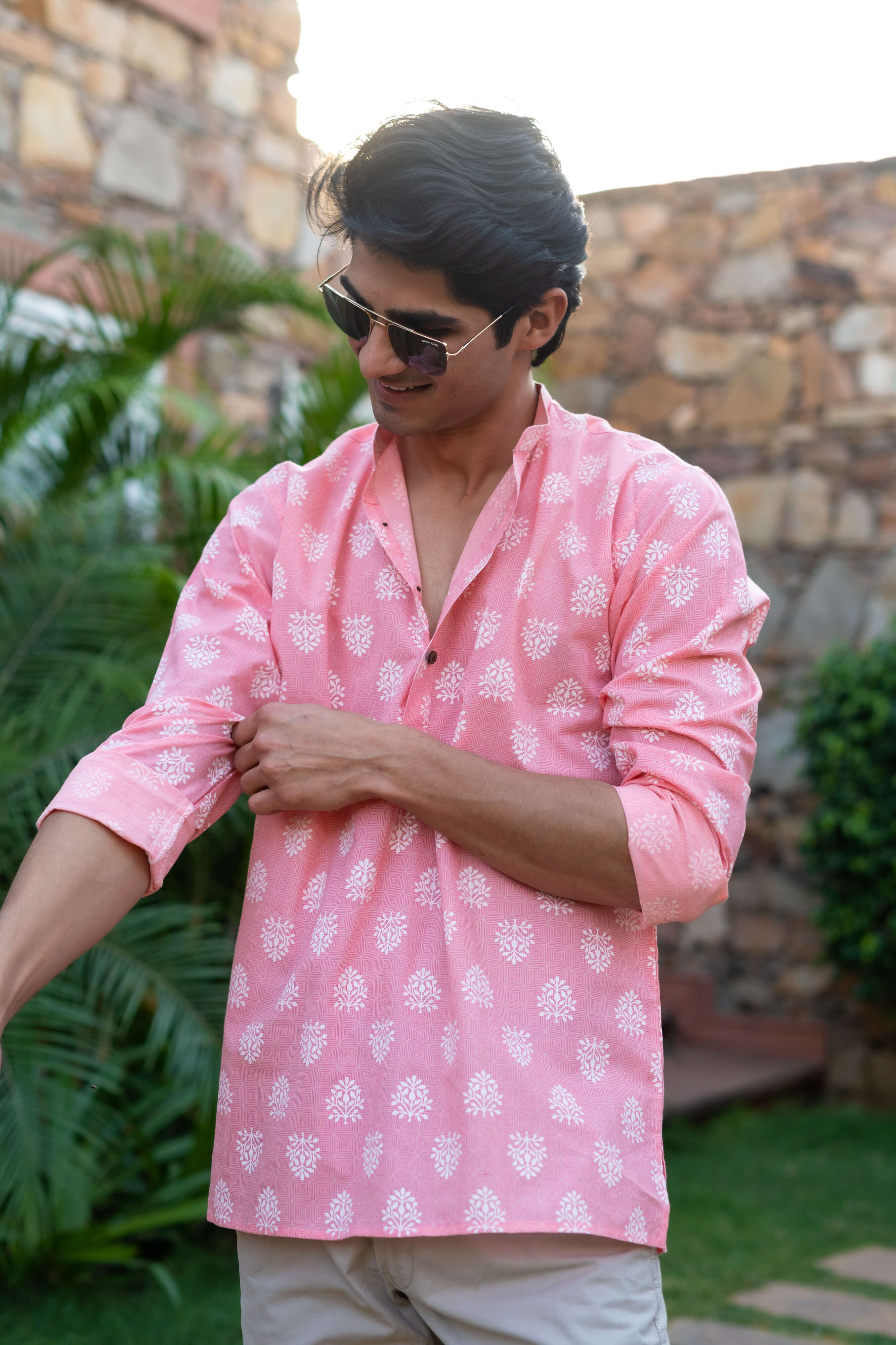 The Pink Short Kurta With Floral Geometric Print