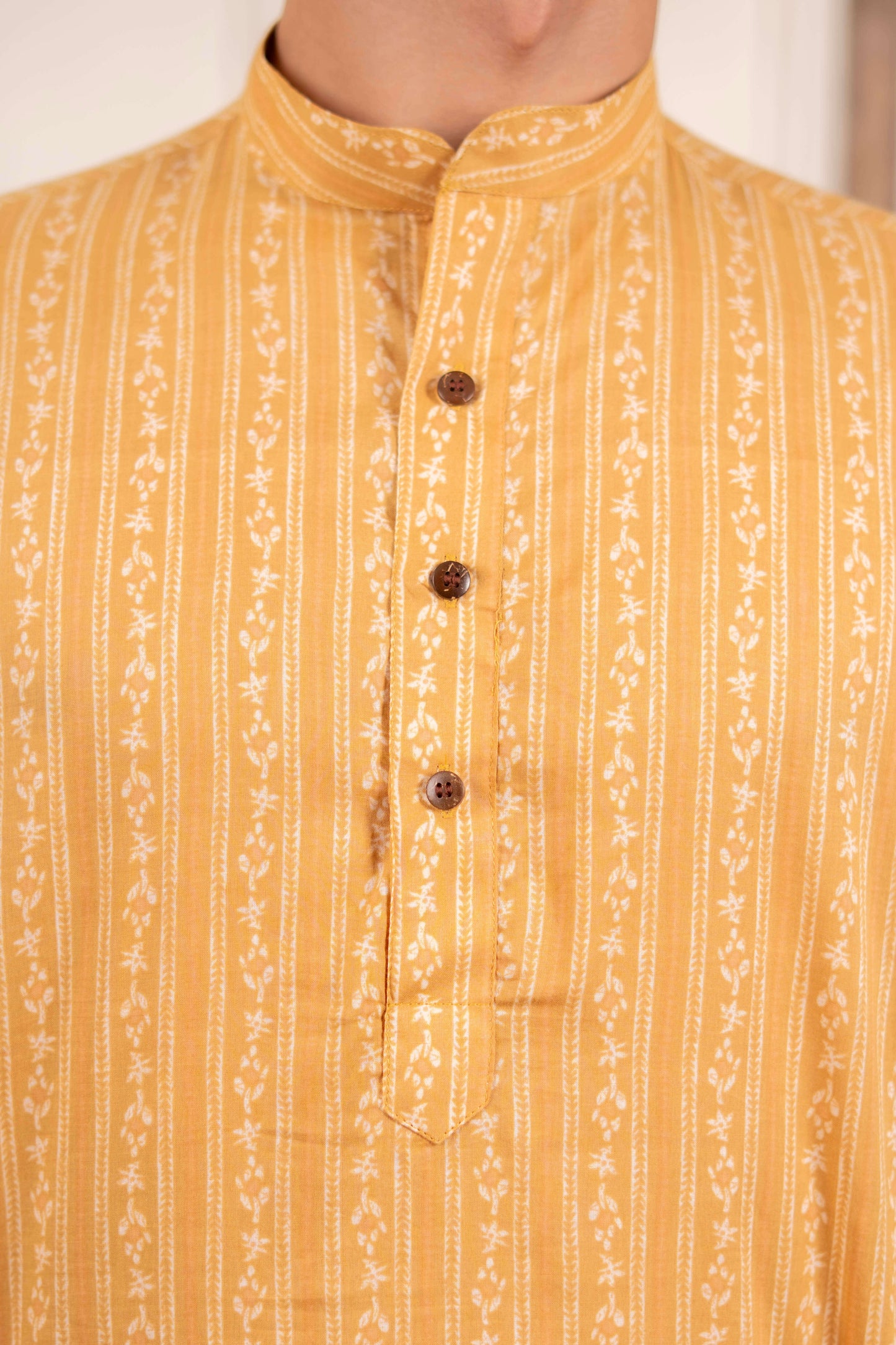 The Mustard Striped Floral Print Short Kurta