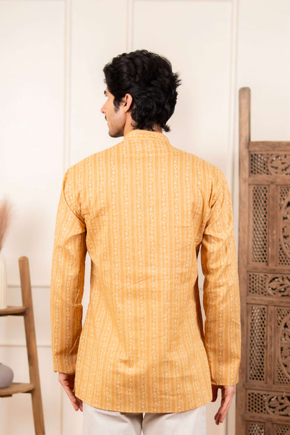The Mustard Striped Floral Print Short Kurta