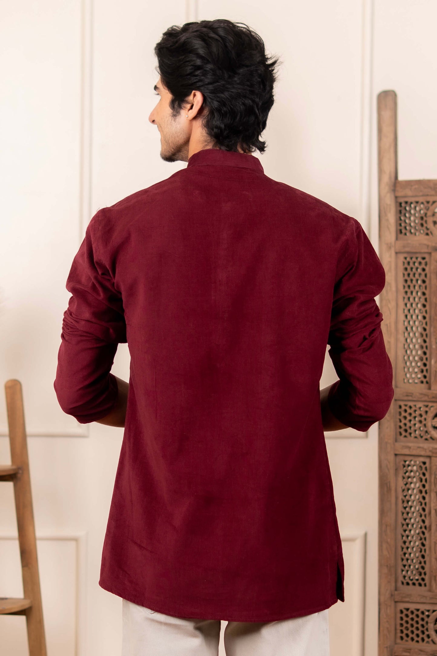 The Classic Maroon Corduroy Short Kurta