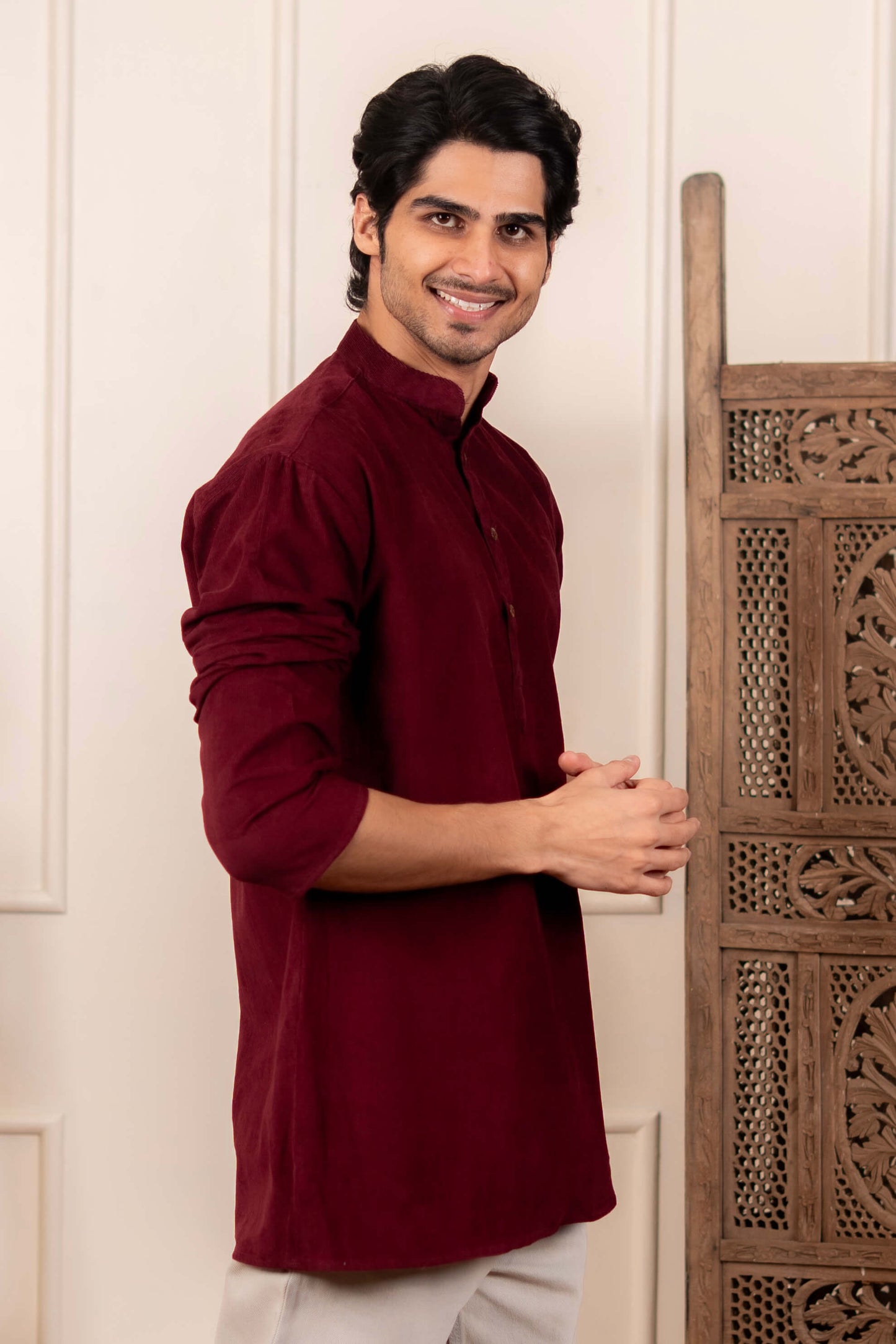 The Classic Maroon Corduroy Short Kurta