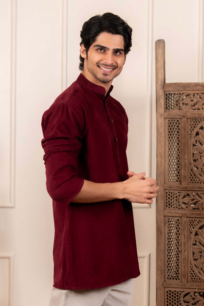 The Classic Maroon Corduroy Short Kurta