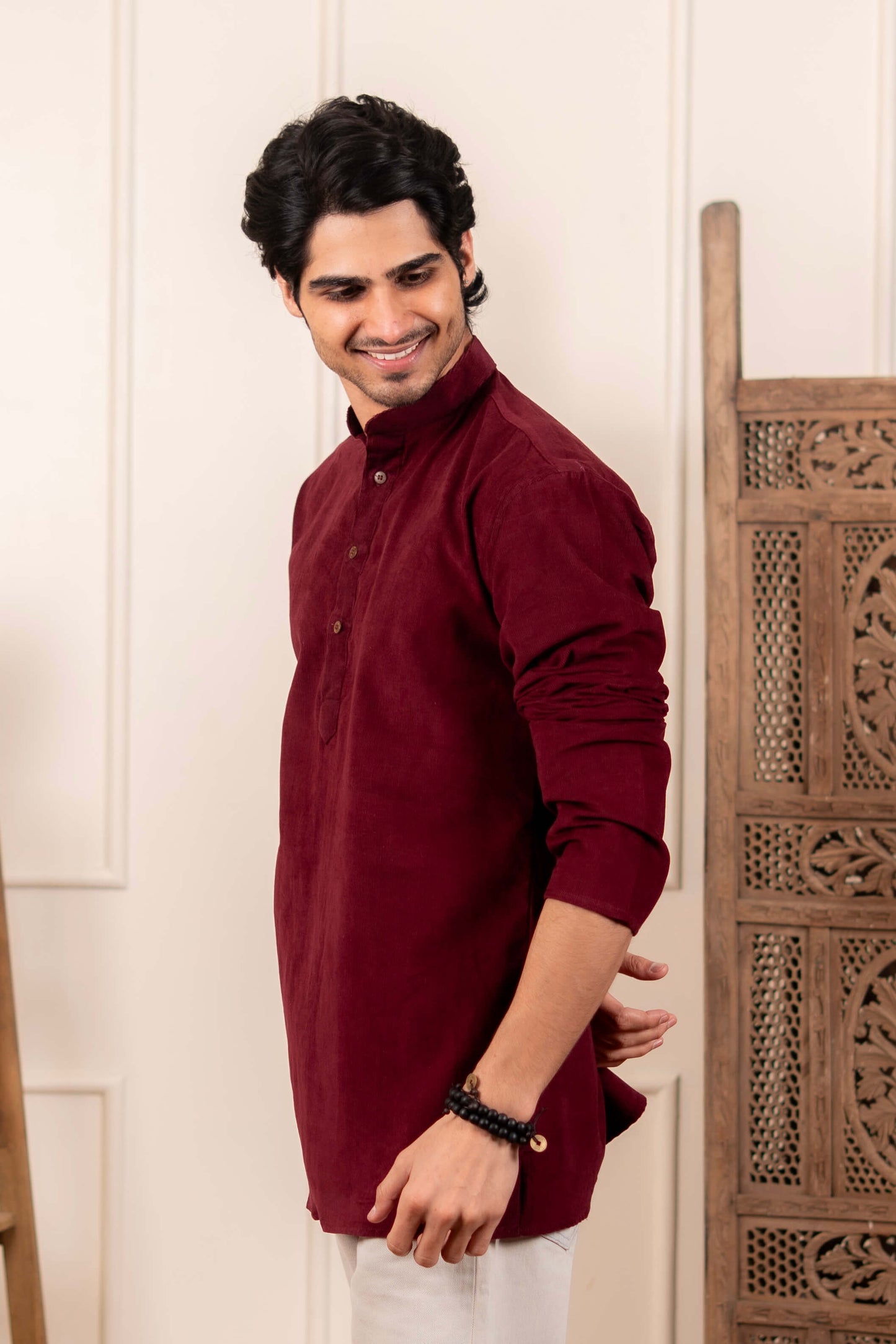 The Classic Maroon Corduroy Short Kurta