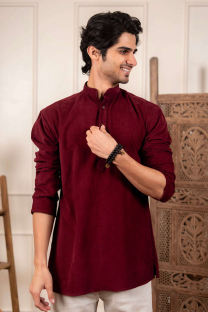 The Classic Maroon Corduroy Short Kurta