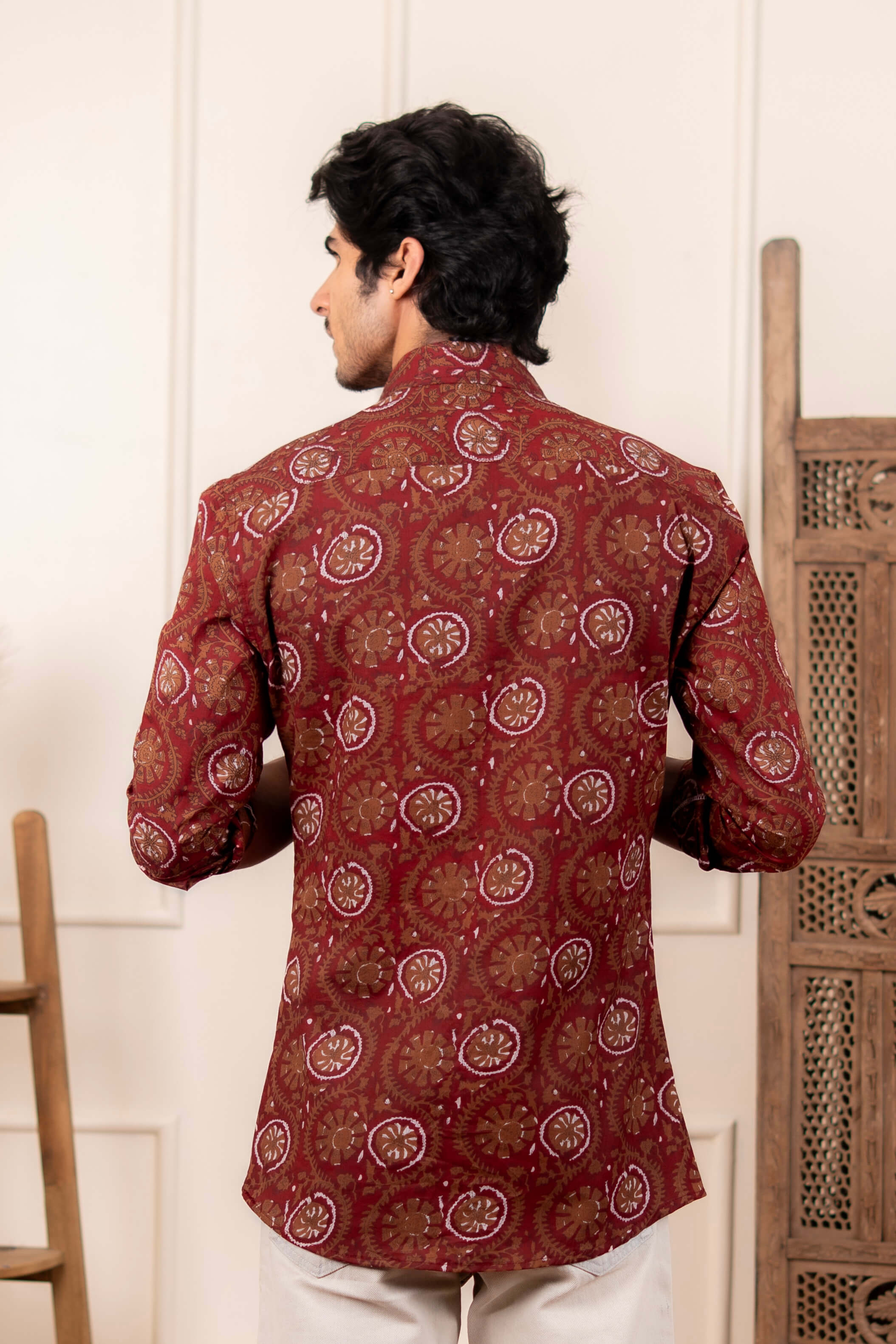 The Deep Maroon Petal Print Shirt
